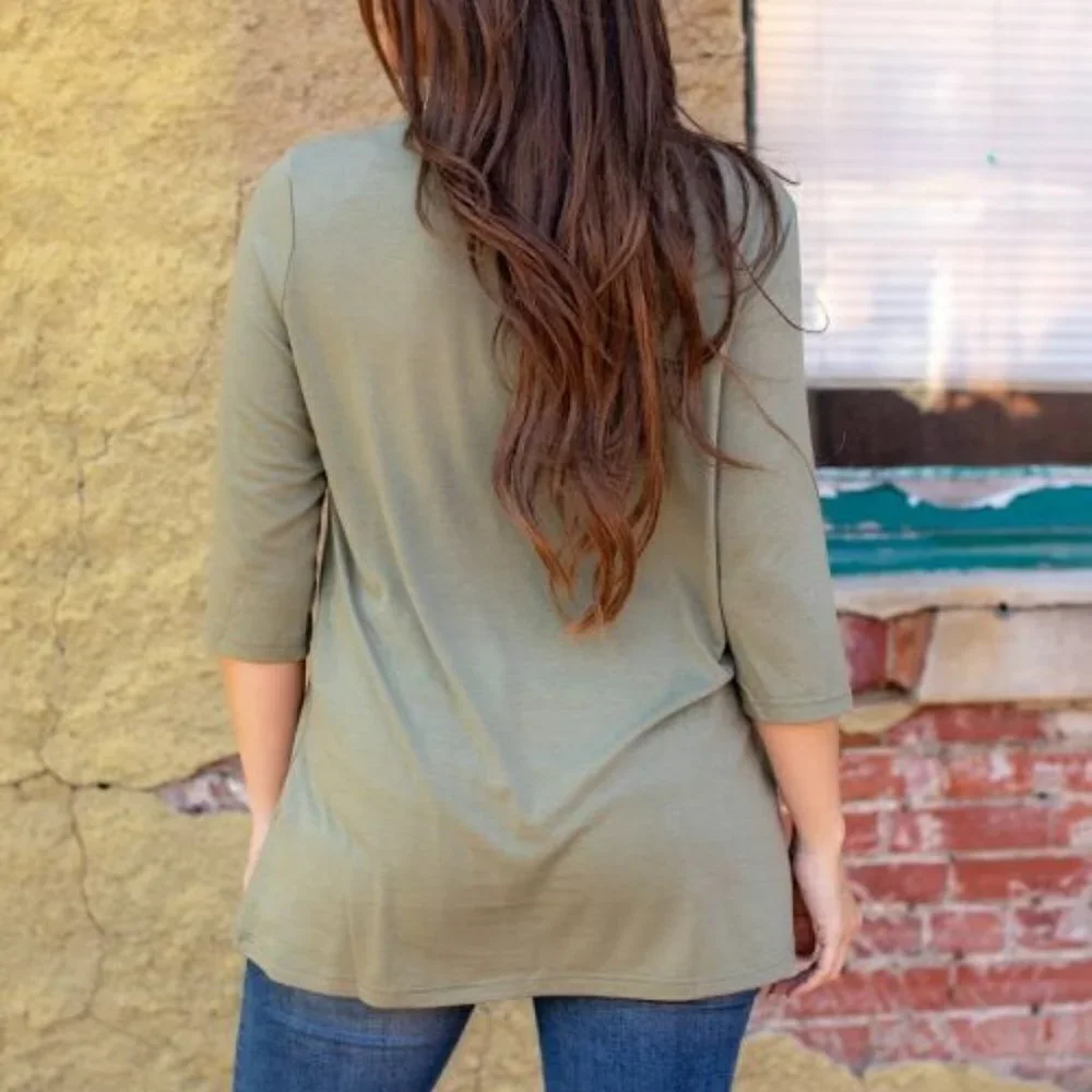 Tunic Crisscross neckline Olive Green Size Small